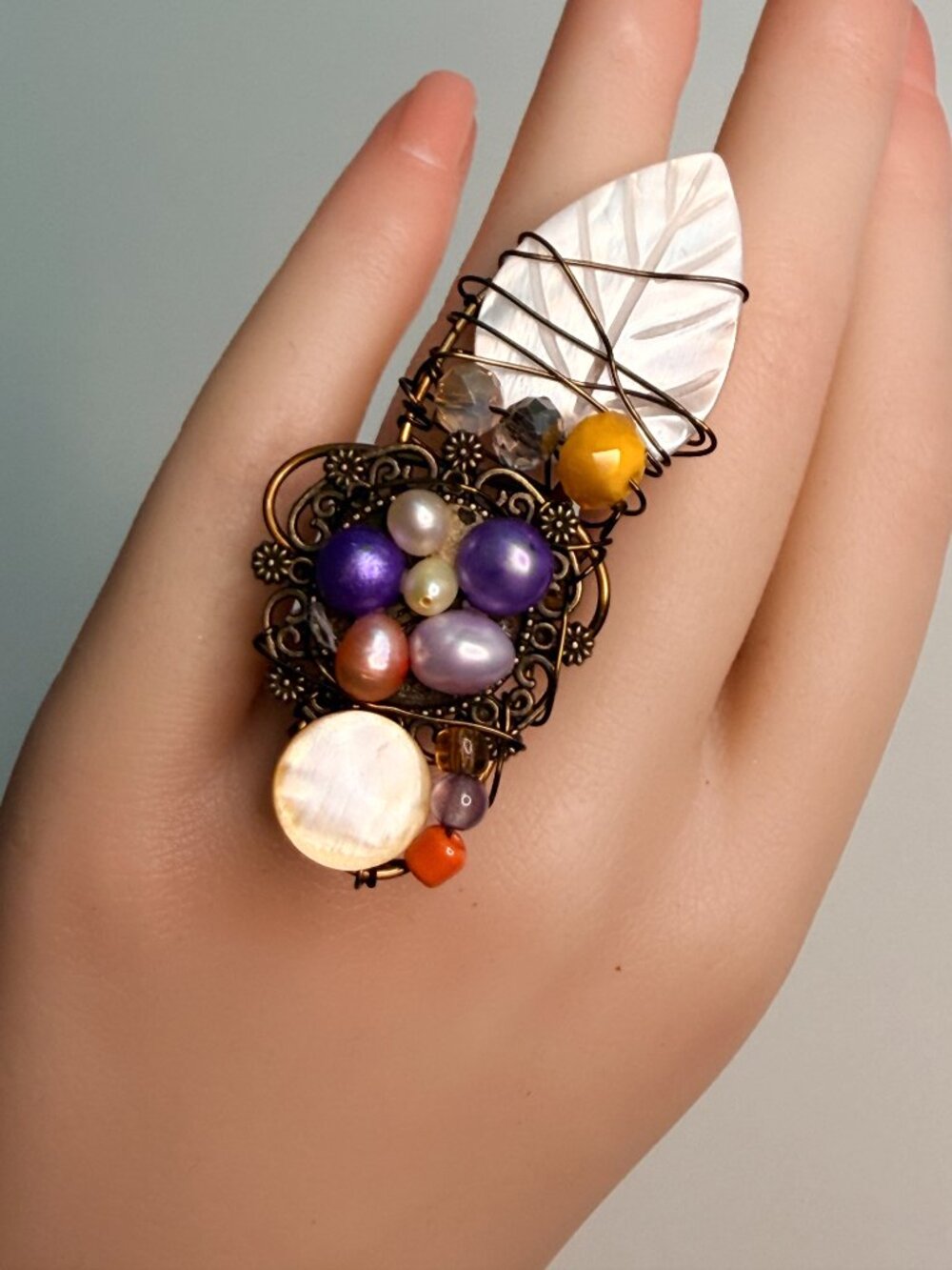 Pearl & Mother of Pearl Statement Ring – Wearable Art